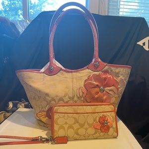 Coach Bleeker Floral Appliqué Tote and Wallet Set